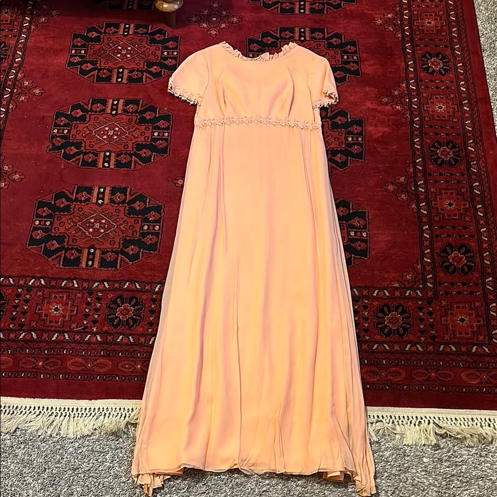 Vintage peach ruffle and lace dress